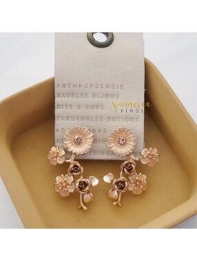 Anthropologie Floral Asymmetrical Earrings